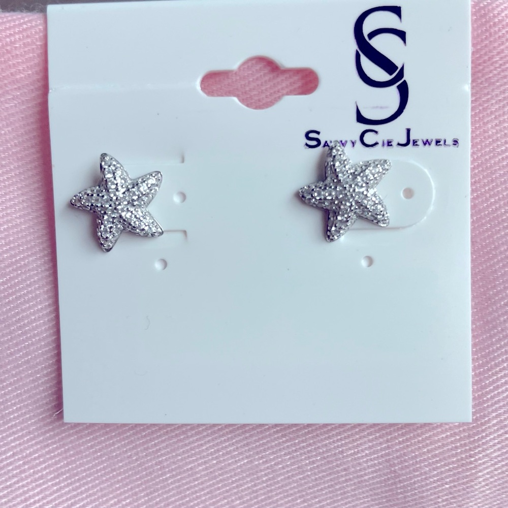 Sterling silver pave CZ starfish stud earrings